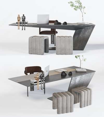 现代书桌椅组合3D模型下载